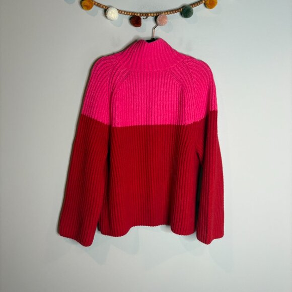 Ann Taylor pink and red color block mock neck thick sweater - Picture 6 of 6